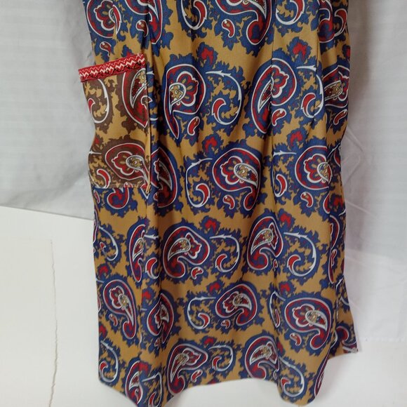 Vintage 1960s House Summer Dress Handmade Paisley Sz XL Pocket Blue Yellow Red - Picture 5 of 13